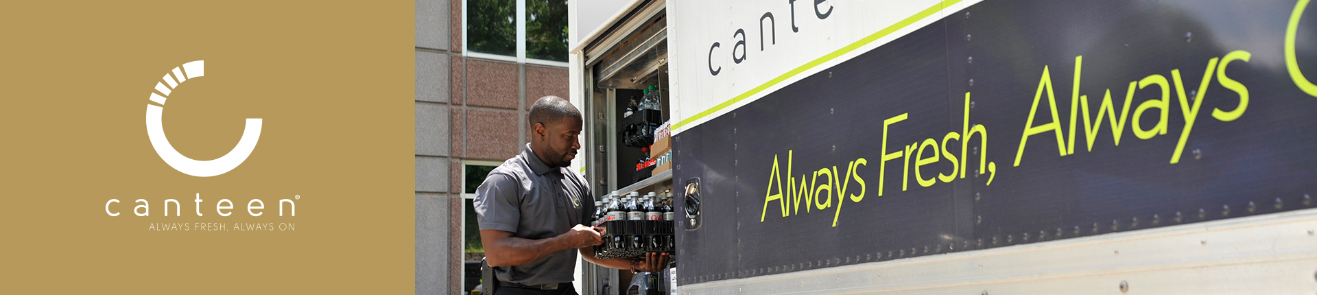 Deliveryman unloading beverages from Canteen Truck